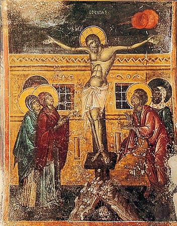 H Σταύρωση. Άγιος Γεώργιος στην A. Σύμη Hρακλείου, έργο του Mανουήλ Φωκά (1453)
